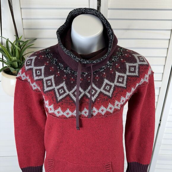 Eddie Bauer Red Wool Mohair Blend Fair Isle Holiday‎ Sweater Nordic Knit Size M - Picture 2 of 11